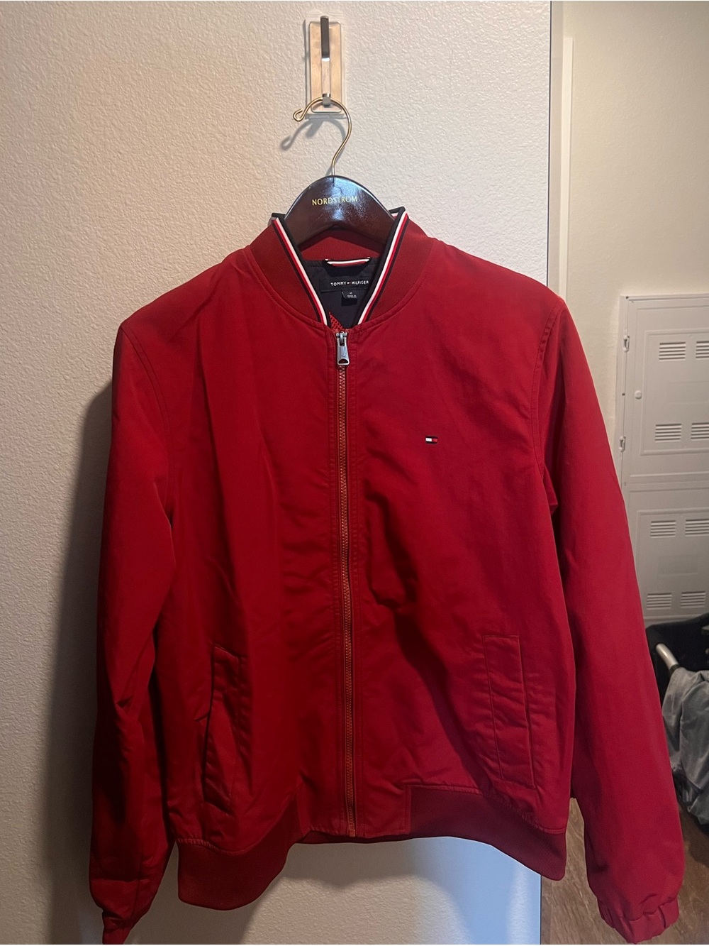 Tommy Hilfiger Red Men’s Bomber Jacket with Signature Logo